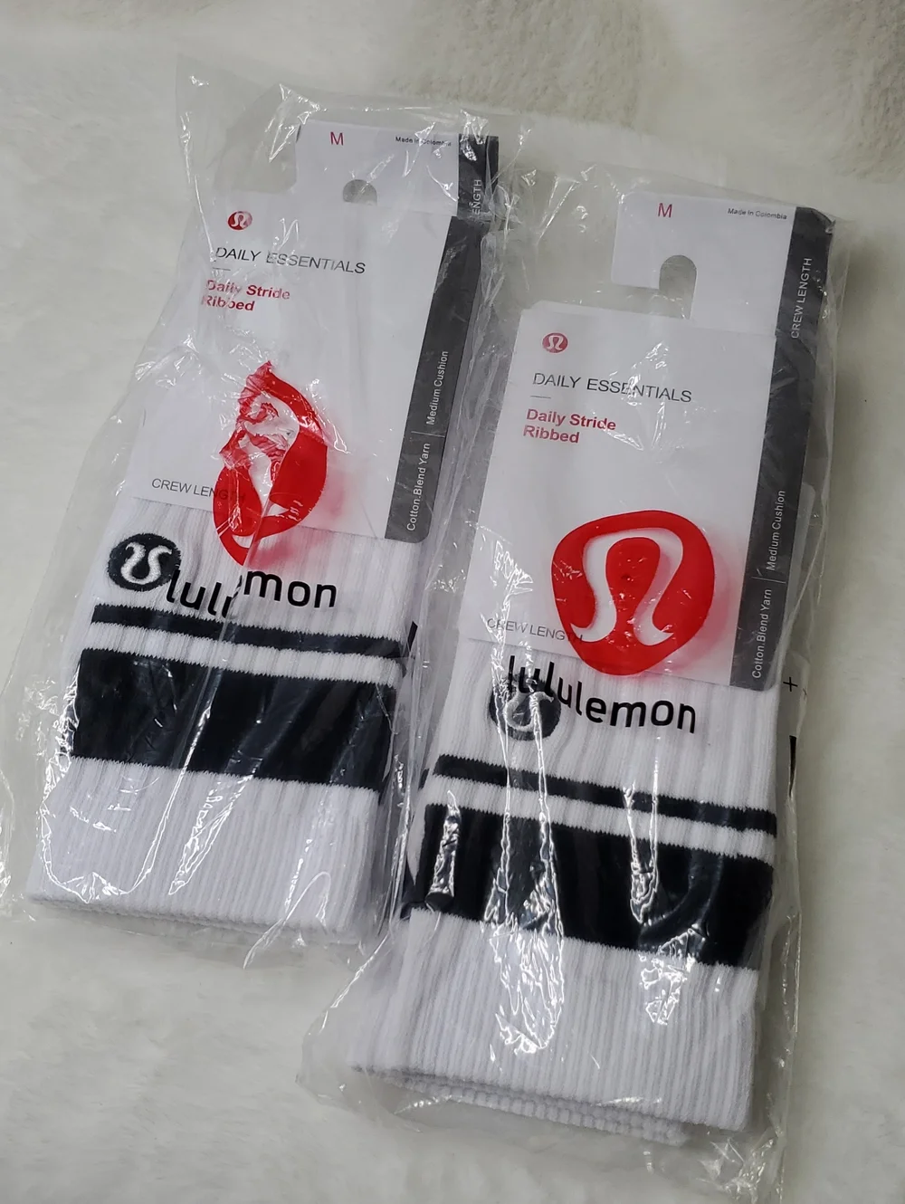 lululemon athletica White Crew Socks with Black Stripes